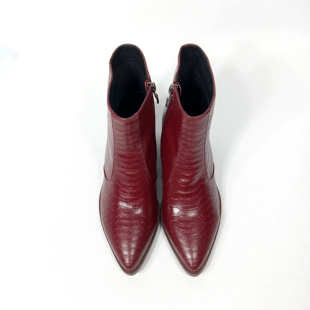 MAYPIE Dark Red Faux Leather Western Ankle Boot Size 6 - Picture 5 of 16